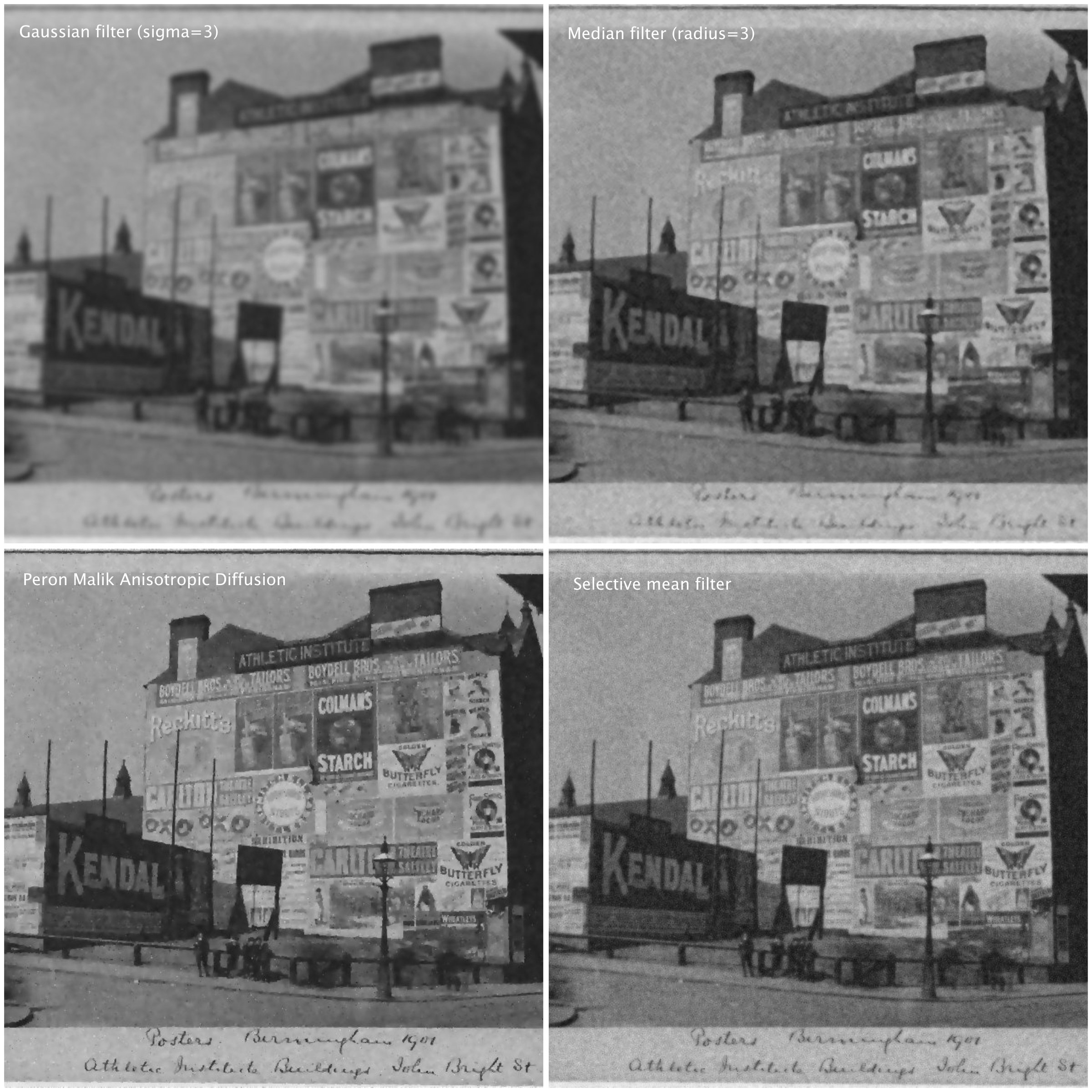 Examples of noise suppressed using various algorithms.